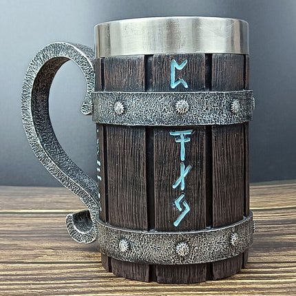 Viking Stainless Steel Tankard Odin Thor Mjolnir Beer Stein & Coffee Cup