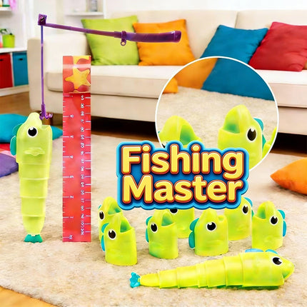 Family Fishing Challenge Kit – Colorful Retractable Fish Toy Set for Kids (8 Fish + 2 Rods)