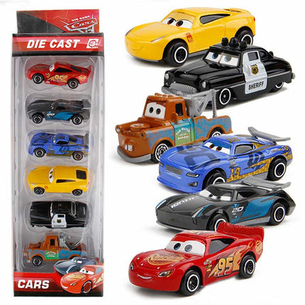 Pixar Cars DieCast Toy Collection - 6PCS Set with Lightning McQueen & Friends, Alloy Race Car Models for Kids Gift