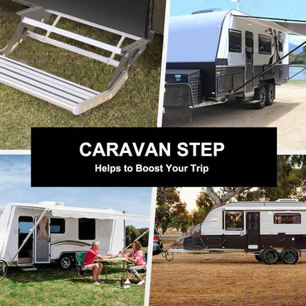 Retractable Aluminum RV Step with Integrated LED Light - Pull-Out Folding Design for Caravans, Campers & Trailers