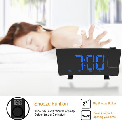 LED Digital Clock Radio Projection Alarm Curved Screen