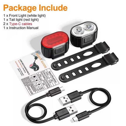 2PCS Super Bright Bike Light Set Front & Rear Waterproof LED Torch