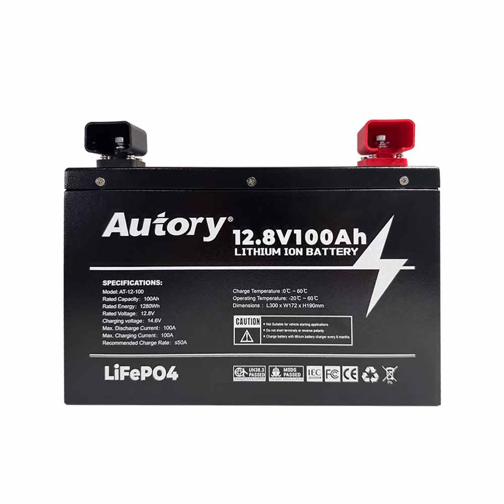 12.8V 100Ah LiFePO4 Battery with Metal Case & Mounting Bracket for RV, Marine, and Off-Grid Applications