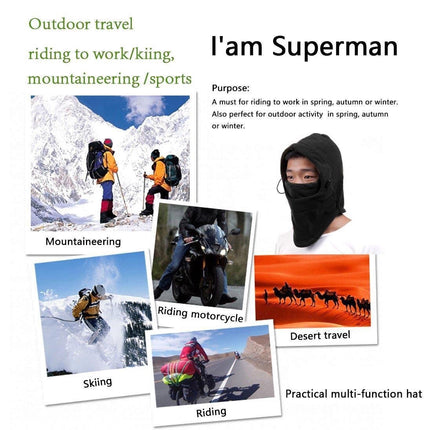 Winter Ski Warm Hood, Double Layer Thick Fleece Windproof Cap