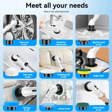 Cordless Electric Spin Scrubber with 9 Interchangeable Brush Heads for Bathroom Floor Tile Cleaning