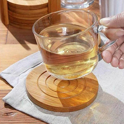 Set of 6 Natural Bamboo Drink Coasters Round Tea Coffee Cup Mats