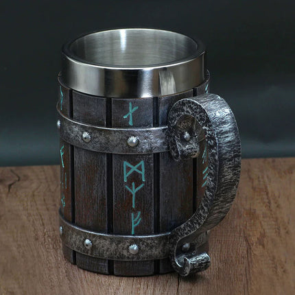 Viking Stainless Steel Tankard Odin Thor Mjolnir Beer Stein & Coffee Cup