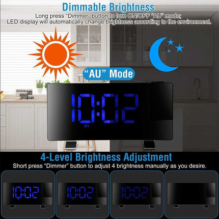 LED Digital Clock Radio Projection Alarm Curved Screen