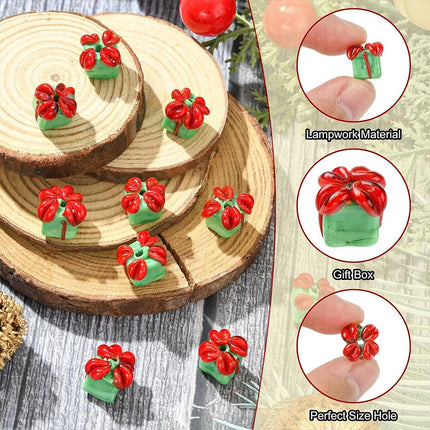10Pcs Christmas Green Gift Box Glass Beads for Jewelry Making