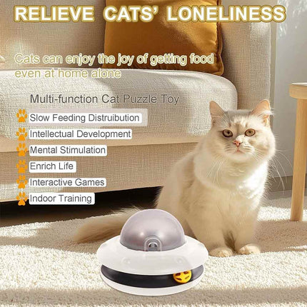 Automatic UFO Puzzle Cat Feeder – Interactive Dry Food Dispenser Toy, White