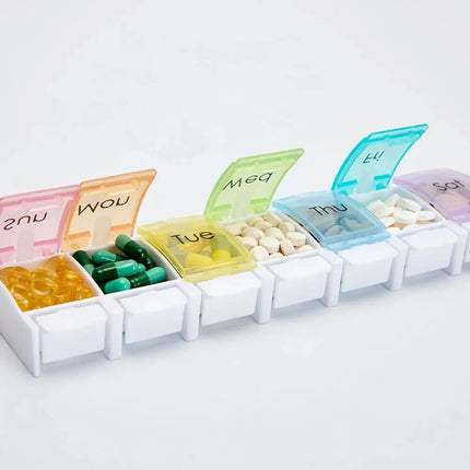7-Day Pill Sorter Weekly Medicine Storage Box with Push Button