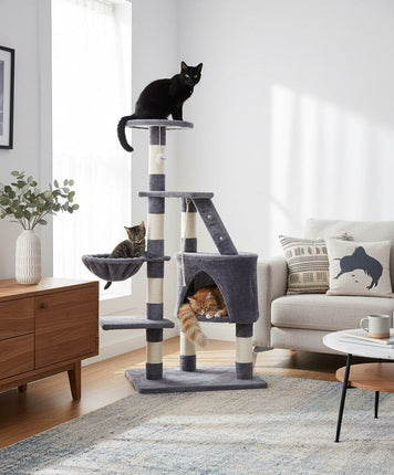 CARLA HOME 120cm Cat Tree for Indoor Cats with Condo, Hammock & Plush Perchfor for Kittens & Adult Cats-2050057516825579521