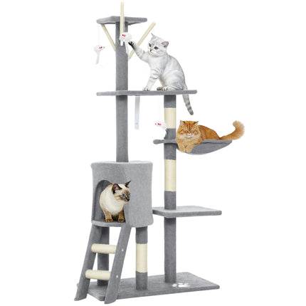 CARLA HOME 134cm Cat Tree for Indoor Cats with Hammock, Plush Perch & Sisal Scratching Posts for Kittens & Adult Cats (Light Grey)-2050057517026906112