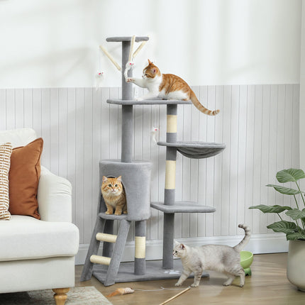CARLA HOME 134cm Cat Tree for Indoor Cats with Hammock, Plush Perch & Sisal Scratching Posts for Kittens & Adult Cats (Light Grey)-2050057517026906113