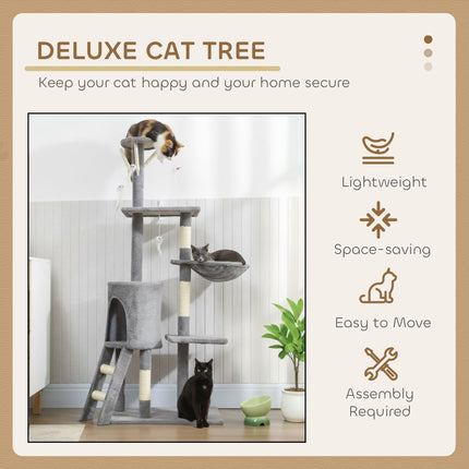 CARLA HOME 134cm Cat Tree for Indoor Cats with Hammock, Plush Perch & Sisal Scratching Posts for Kittens & Adult Cats (Light Grey)-2050057517026906115
