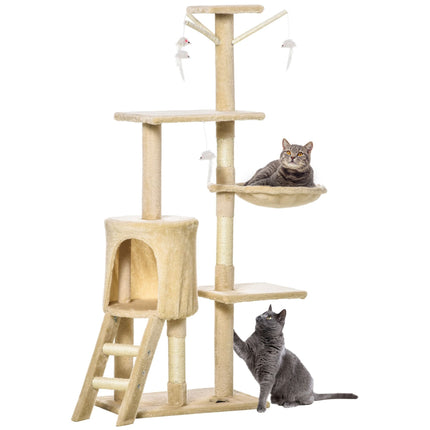 CARLA HOME 134cm Cat Tree for Indoor Cats with Hammock, Plush Perch & Sisal Scratching Posts for Kittens & Adult Cats (Beige)-2050057517232427017