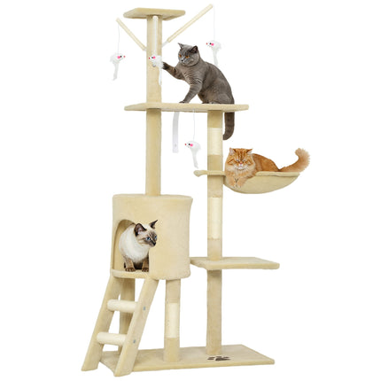CARLA HOME 134cm Cat Tree for Indoor Cats with Hammock, Plush Perch & Sisal Scratching Posts for Kittens & Adult Cats (Beige)-2050057517232427008
