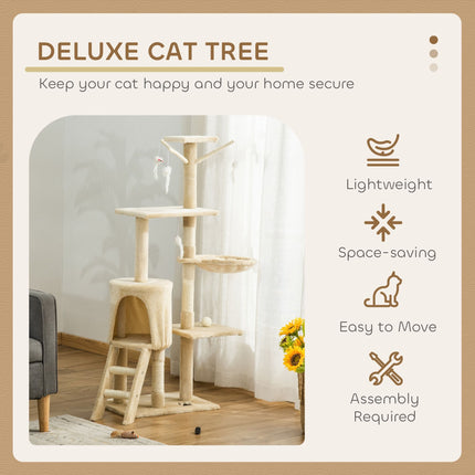 CARLA HOME 134cm Cat Tree for Indoor Cats with Hammock, Plush Perch & Sisal Scratching Posts for Kittens & Adult Cats (Beige)-2050057517232427011