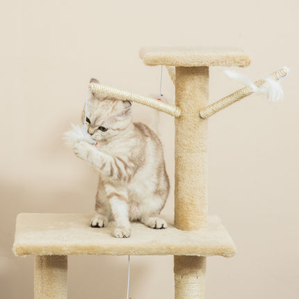 CARLA HOME 134cm Cat Tree for Indoor Cats with Hammock, Plush Perch & Sisal Scratching Posts for Kittens & Adult Cats (Beige)-2050057517232427015