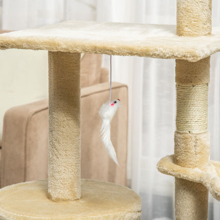 CARLA HOME 134cm Cat Tree for Indoor Cats with Hammock, Plush Perch & Sisal Scratching Posts for Kittens & Adult Cats (Beige)-2050057517232427016