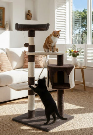 CARLA HOME 140cm Cat Tree for Indoor Cats with Plush Perch, Sisal Scratching Posts & Condo for Kittens & Adult Cats (Dark Grey)-2050057517471502337