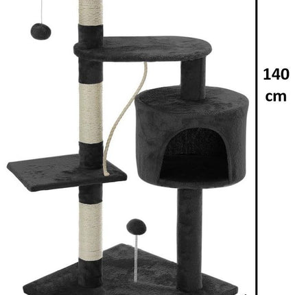CARLA HOME 140cm Cat Tree for Indoor Cats with Plush Perch, Sisal Scratching Posts & Condo for Kittens & Adult Cats (Dark Grey)-2050057517471502338