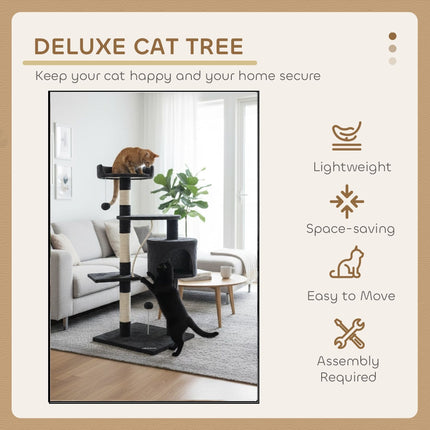 CARLA HOME 140cm Cat Tree for Indoor Cats with Plush Perch, Sisal Scratching Posts & Condo for Kittens & Adult Cats (Dark Grey)-2050057517471502339