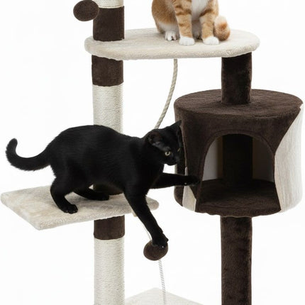 CARLA HOME 140cm Cat Tree for Indoor Cats with Plush Perch, Sisal Scratching Posts & Condo for Kittens & Adult Cats (Beige)-2050057517681217536