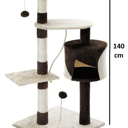 CARLA HOME 140cm Cat Tree for Indoor Cats with Plush Perch, Sisal Scratching Posts & Condo for Kittens & Adult Cats (Beige)-2050057517681217538