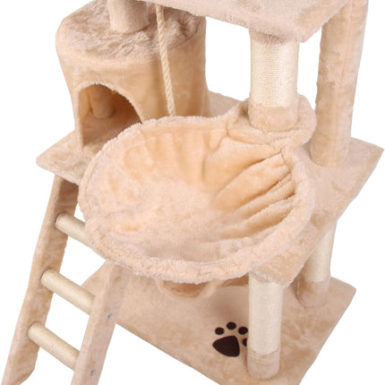 CARLA HOME 141cm Cat Tree Tower for Indoor Cats with Plush Perch, Ladder, Sisal Scratching Posts, Hammock & Condo for Kittens & Adult Cats (Beige)-2050057517890932743