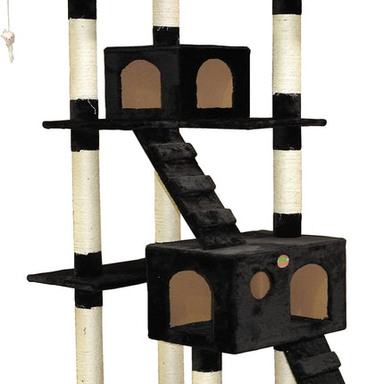 CARLA HOME 180cm Cat Tree Tower for Indoor Cats with Dual Condos, Plush Perches, Sisal Scratching Posts & Ramps for Kittens & Adult Cats (Black)-2050057518109036553
