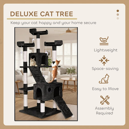 CARLA HOME 180cm Cat Tree Tower for Indoor Cats with Dual Condos, Plush Perches, Sisal Scratching Posts & Ramps for Kittens & Adult Cats (Black)-2050057518109036547