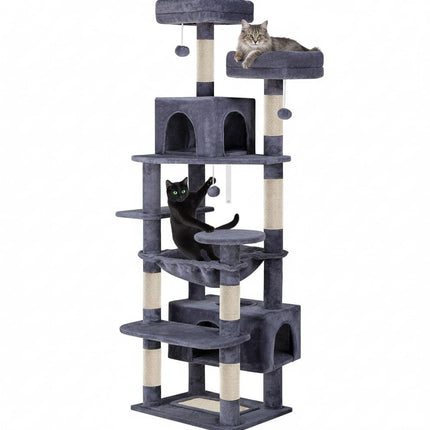 CARLA HOME 180cm Cat Tree Tower for Indoor Cats with Plush Perches, Dual Condos, Natural Sisal Scratching Posts & Ramps for Kittens & Adult Cats (Grey)-2050057518541049856