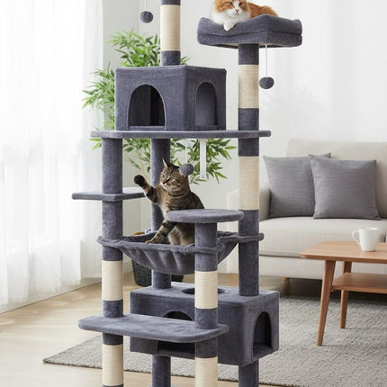 CARLA HOME 180cm Cat Tree Tower for Indoor Cats with Plush Perches, Dual Condos, Natural Sisal Scratching Posts & Ramps for Kittens & Adult Cats (Grey)-2050057518541049857