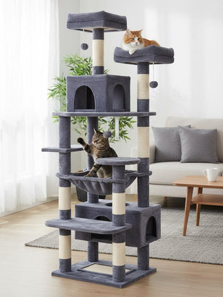 CARLA HOME 180cm Cat Tree Tower for Indoor Cats with Plush Perches, Dual Condos, Natural Sisal Scratching Posts & Ramps for Kittens & Adult Cats (Grey)-2050057518541049857