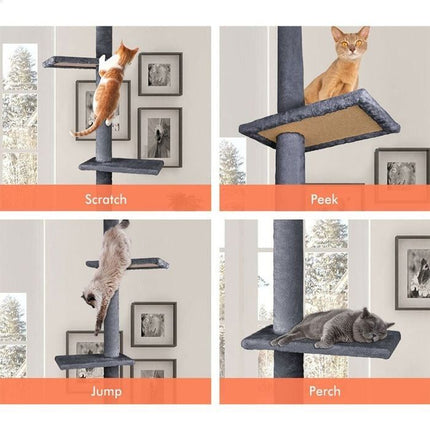 CARLA HOME Floor to Ceiling Cat Tree Tower  with Adjustable Height 230-286cm for Indoor Cats (Grey)-2050057518977257476