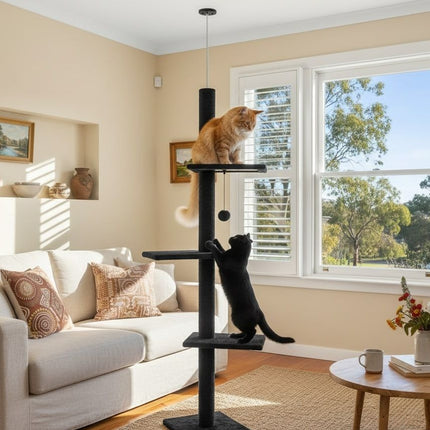 CARLA HOME Floor to Ceiling Cat Tree Tower  with Adjustable Height 230-286cm for Indoor Cats (Black)-2050057519186972673