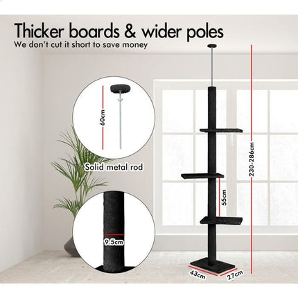 CARLA HOME Floor to Ceiling Cat Tree Tower  with Adjustable Height 230-286cm for Indoor Cats (Black)-2050057519186972674