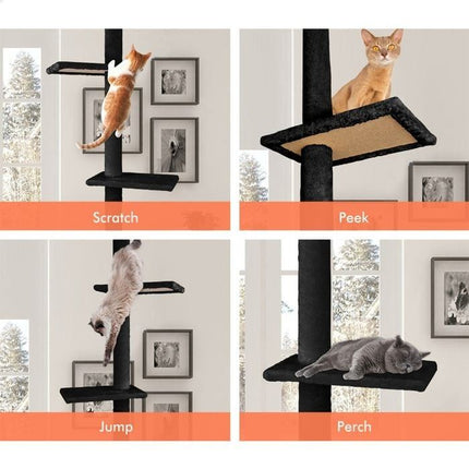 CARLA HOME Floor to Ceiling Cat Tree Tower  with Adjustable Height 230-286cm for Indoor Cats (Black)-2050057519186972676
