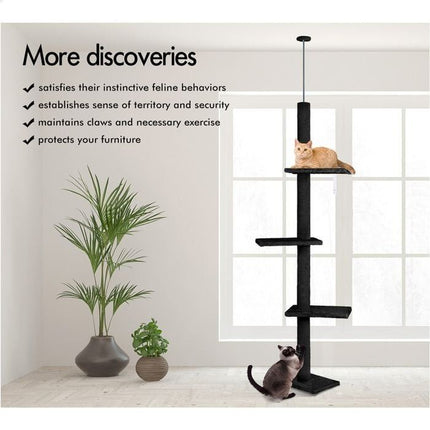CARLA HOME Floor to Ceiling Cat Tree Tower  with Adjustable Height 230-286cm for Indoor Cats (Black)-2050057519186972677