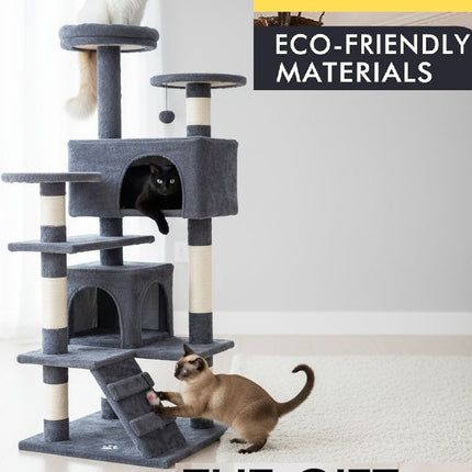 CARLA HOME 180cm Cat Tree Tower for Indoor Cats with Plush Perches, Dual Condos, Natural Sisal Scratching Posts & Ramp for Kittens & Adult Cats (Dark Grey)-2050057519396687873