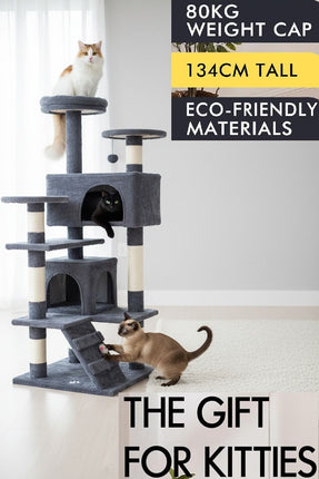 CARLA HOME 180cm Cat Tree Tower for Indoor Cats with Plush Perches, Dual Condos, Natural Sisal Scratching Posts & Ramp for Kittens & Adult Cats (Dark Grey)-2050057519396687873