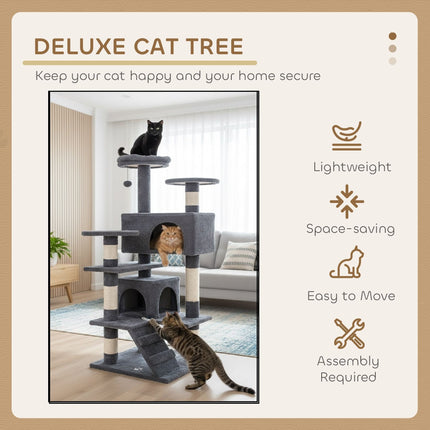 CARLA HOME 180cm Cat Tree Tower for Indoor Cats with Plush Perches, Dual Condos, Natural Sisal Scratching Posts & Ramp for Kittens & Adult Cats (Dark Grey)-2050057519396687875