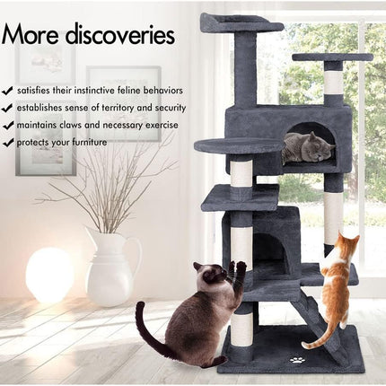CARLA HOME 180cm Cat Tree Tower for Indoor Cats with Plush Perches, Dual Condos, Natural Sisal Scratching Posts & Ramp for Kittens & Adult Cats (Dark Grey)-2050057519396687876