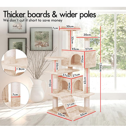 CARLA HOME 180cm Cat Tree Tower for Indoor Cats with Plush Perches, Dual Condos, Natural Sisal Scratching Posts & Ramp for Kittens & Adult Cats (Beige)-2050057519598014466