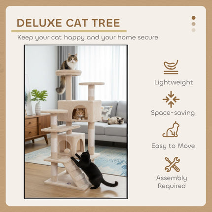 CARLA HOME 180cm Cat Tree Tower for Indoor Cats with Plush Perches, Dual Condos, Natural Sisal Scratching Posts & Ramp for Kittens & Adult Cats (Beige)-2050057519598014467