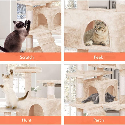 CARLA HOME 180cm Cat Tree Tower for Indoor Cats with Plush Perches, Dual Condos, Natural Sisal Scratching Posts & Ramp for Kittens & Adult Cats (Beige)-2050057519598014469