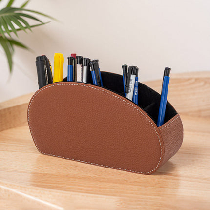 PU Leather Remote & Phone Storage Box Desk Organizer Holder for Home