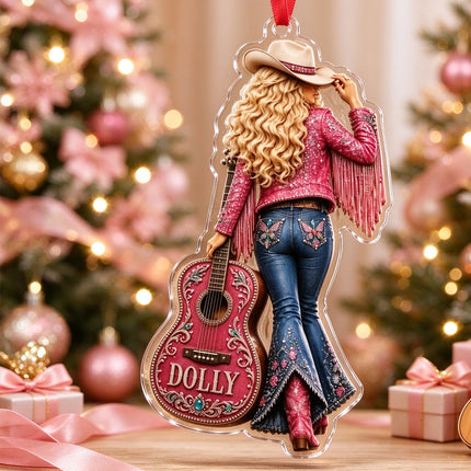 Pink Fringe Guitar Country Music Acrylic Christmas Ornament Gift