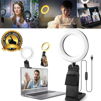 USB Rechargeable LED Selfie Light with Phone Holder for All Phones & Laptops
